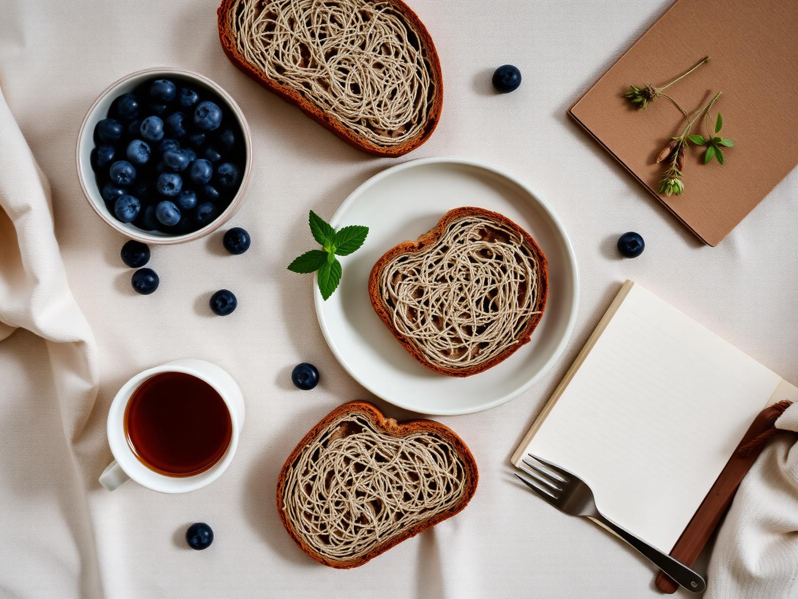 Nordic breakfast on linen — flat lay